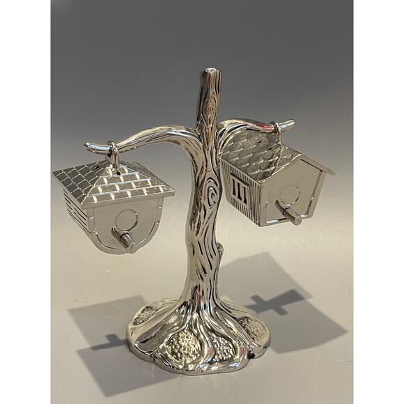 Godinger Salt and Pepper Shakers Silver Plate Metal Tree Hanging Birdhouses - Picture 1 of 5